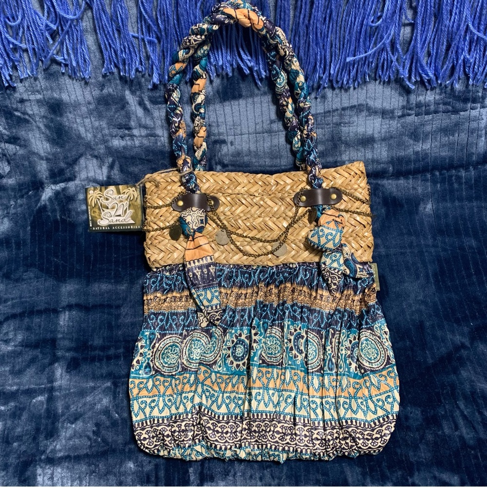 Sun ‘N Sand Bohemian Straw Boho Chic Woven Fabric Purse Bag Vintage